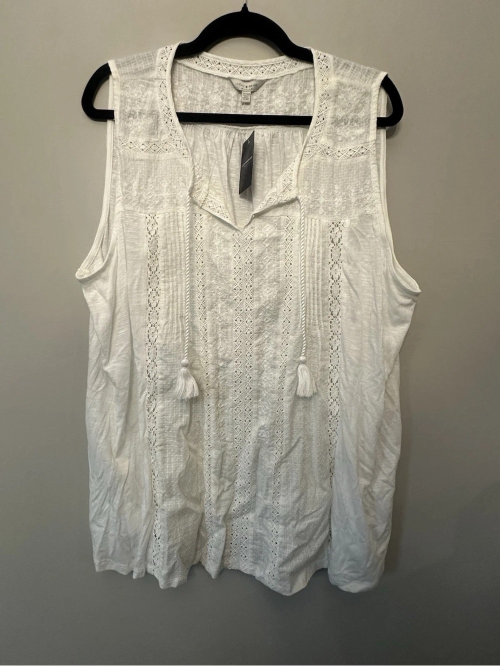 Lucky Brand White Lace-Trim Tassel Tank